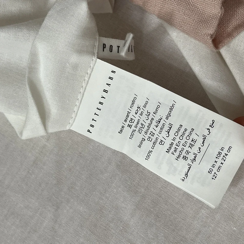 Pottery Barn Blush Pink Linen Curtain Panels (2) 50 in x 108 in Cotton Lined
